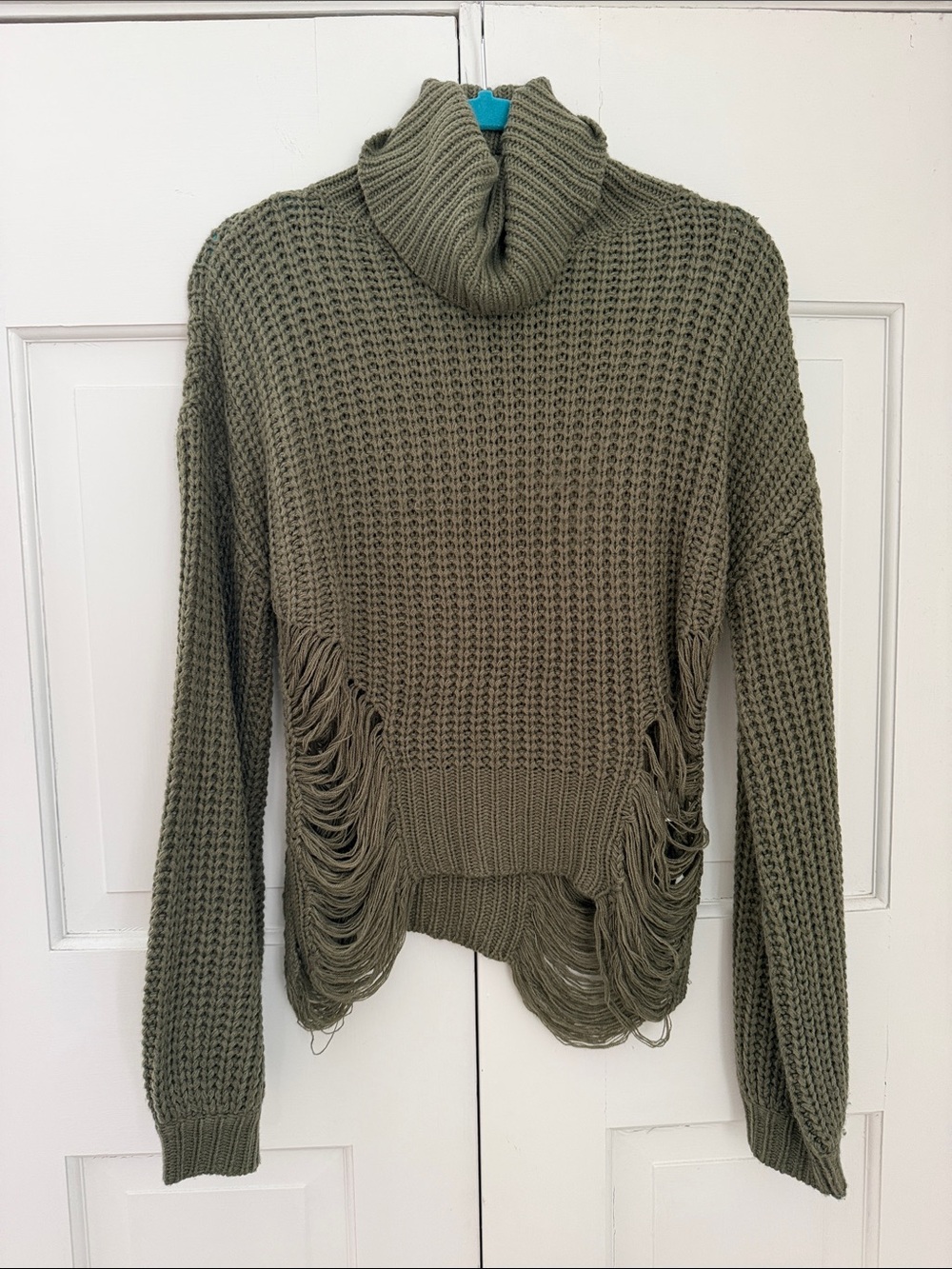 Cotton Candy Olive Green Fringe Turtleneck Sweater